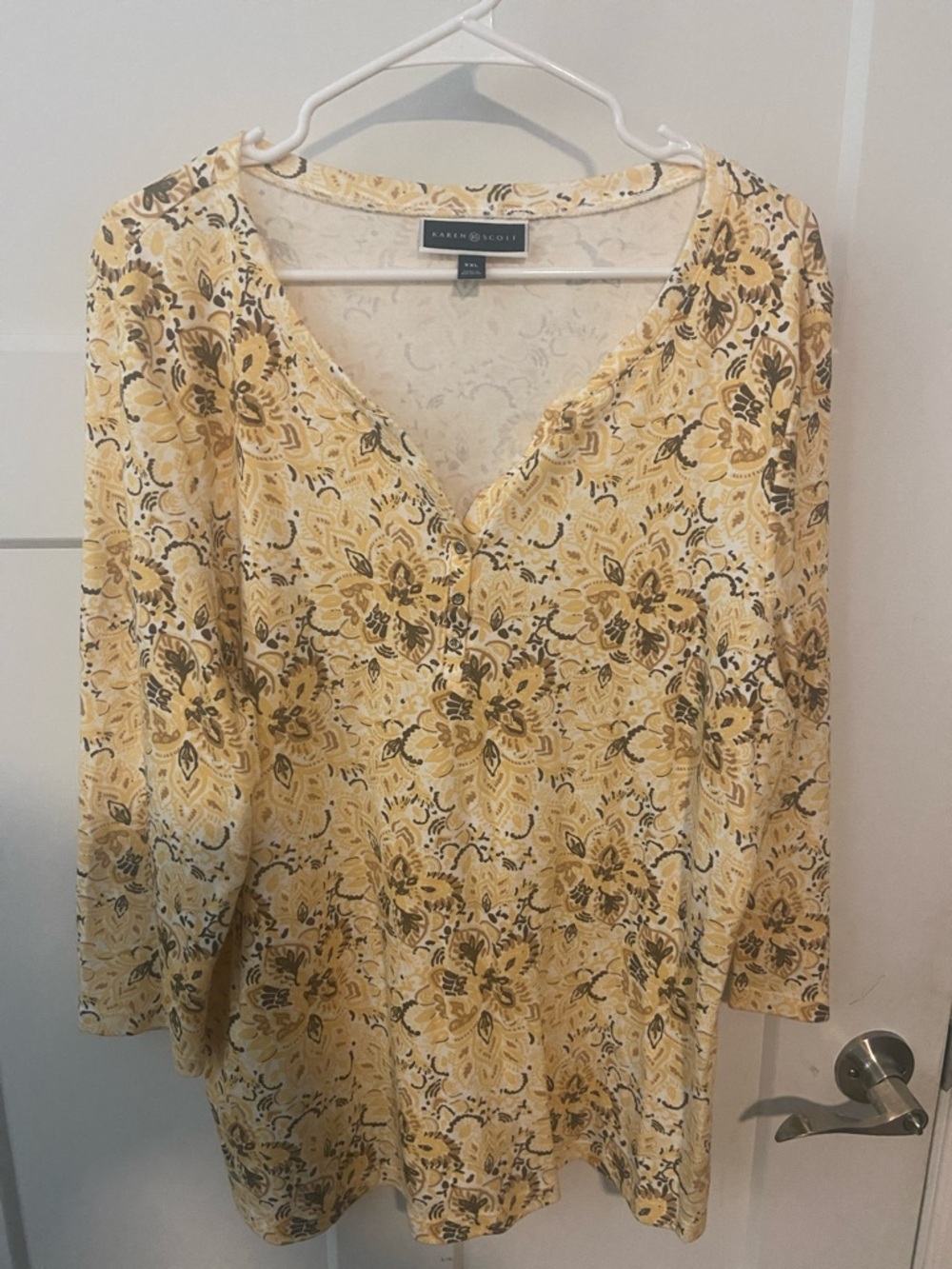 Karen Scott Yellow Floral V-Neck Tunic Top